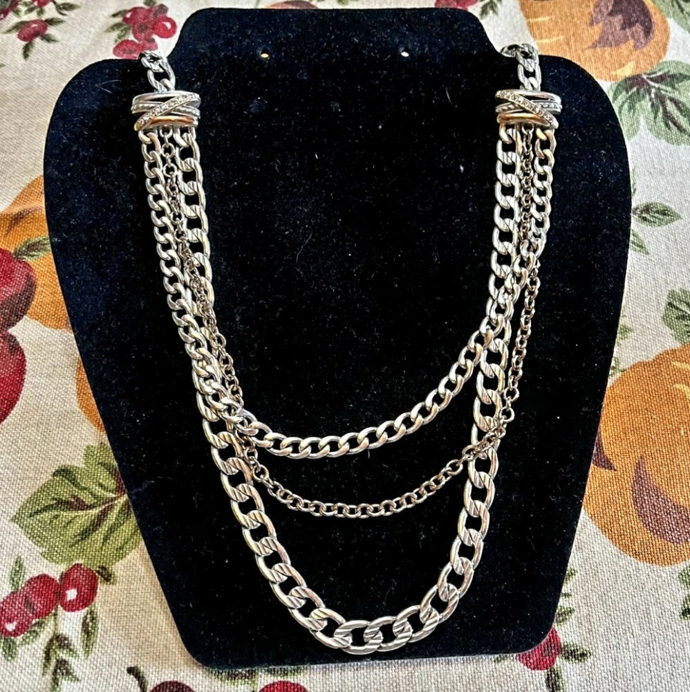 NEW Brighton Neptunes Rings Multiple Strand Chain Necklace Silvertone Rhinestone